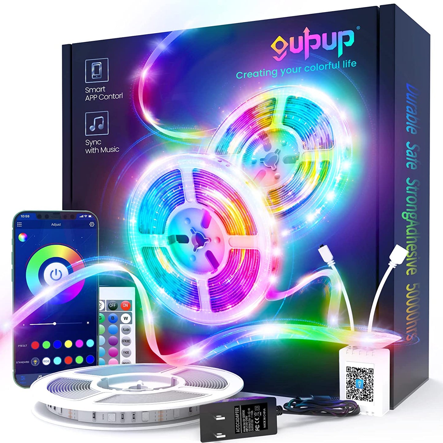 50FT Bluetooth LED Strip Lights – Colour-Changing, Music-Sync Magic with App & Remote