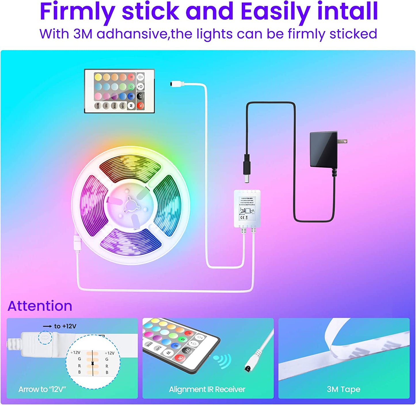 50FT Bluetooth LED Strip Lights – Colour-Changing, Music-Sync Magic with App & Remote