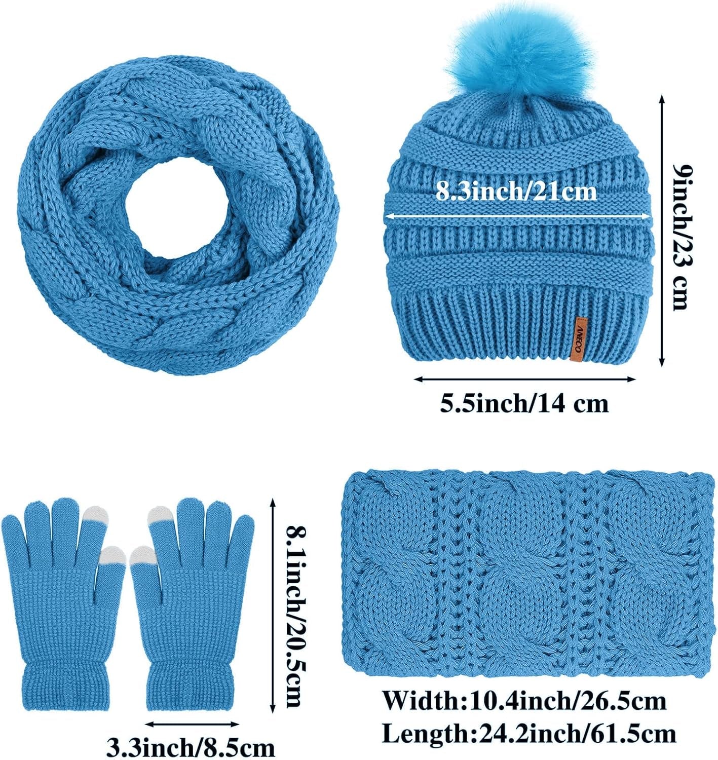 CozyChic Winter Set – Pom-Pom Beanie, Scarf & Touchscreen Gloves