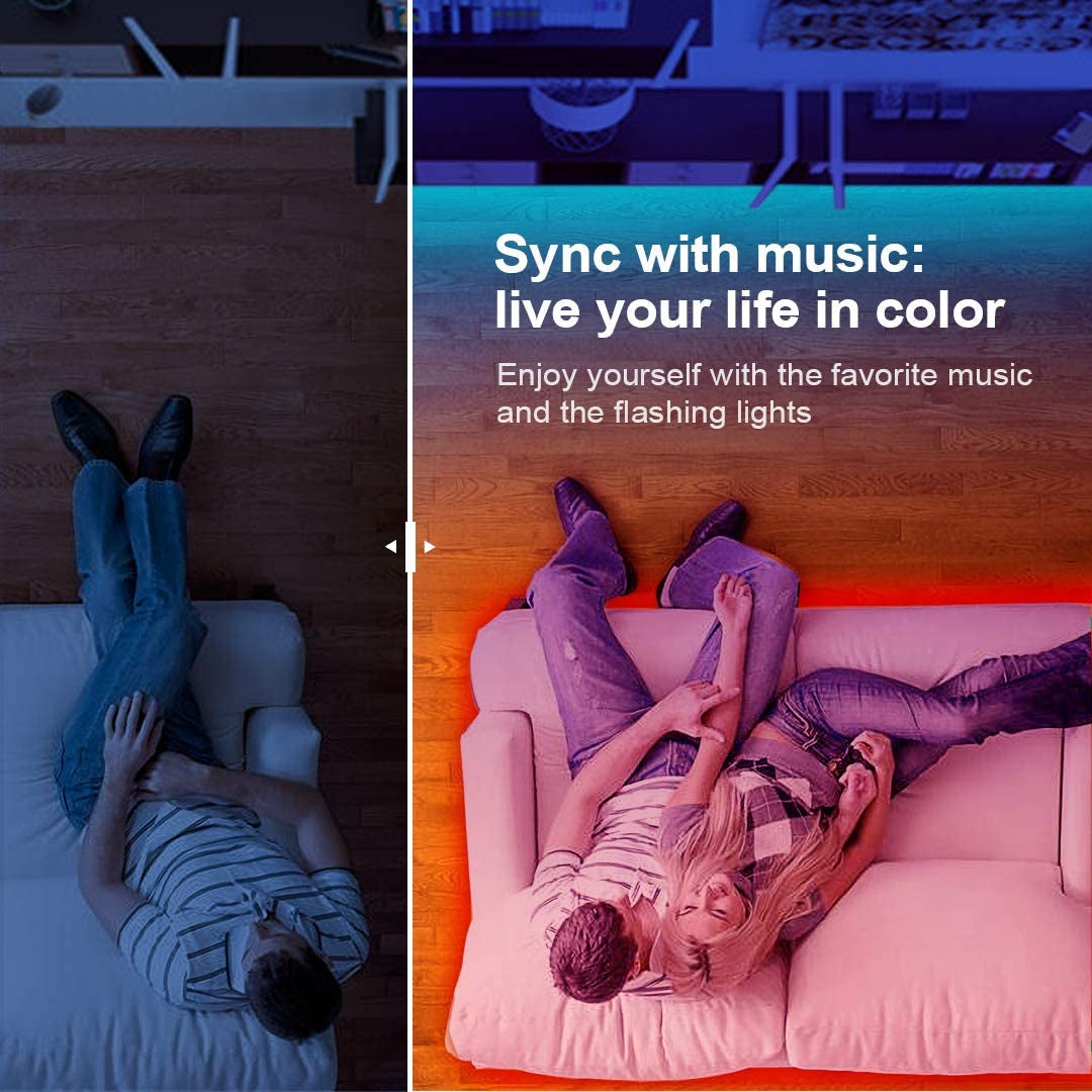 50FT Bluetooth LED Strip Lights – Colour-Changing, Music-Sync Magic with App & Remote